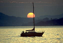 Sonnenuntergangsstimmung mit Segelboot